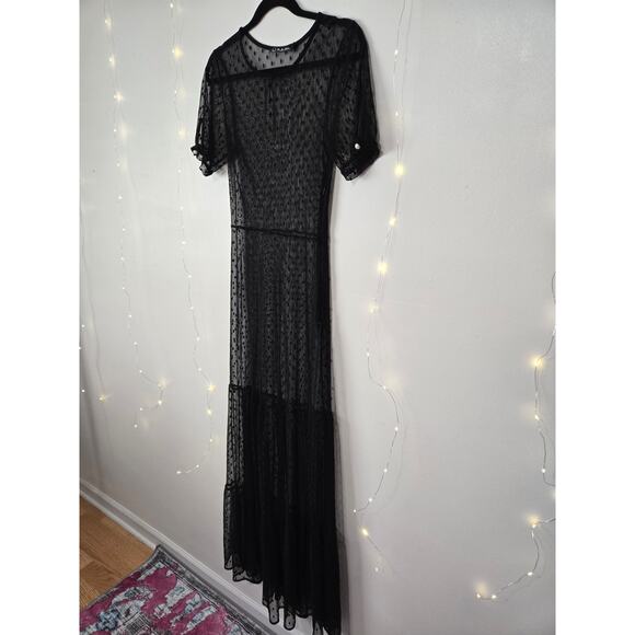 FOR LOVE & LEMONS Lil Darlin Maxi Swiss Dot Sheer Black Dress Overlay Medium - Picture 6 of 13